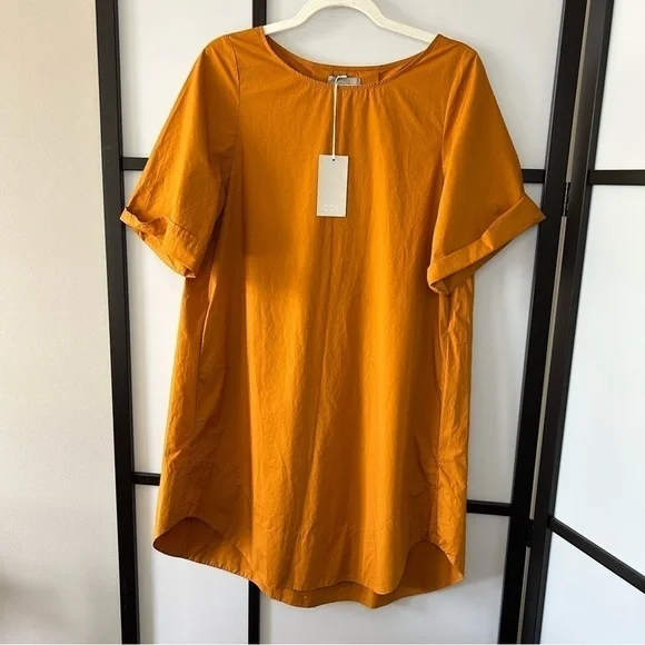 [2] NWT COS Golden Mustard Yellow Lightweight A-line Shift Dress 100% Cotton - Picture 2 of 13